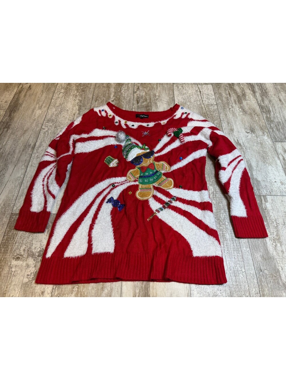 33 Degrees Womens M Red Gingerbread Ugly Christmas Sweater Holiday